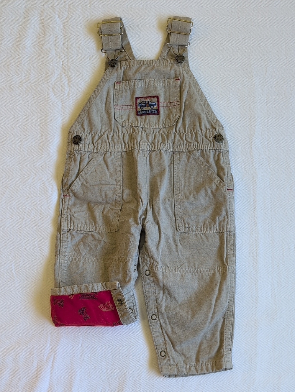 Vintage OshKosh Bgosh Overalls Jersey Lined Police Car Patch Vestbak 12M